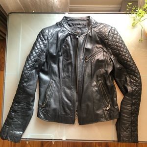 Black Leather Moto Jacket - Marc New York